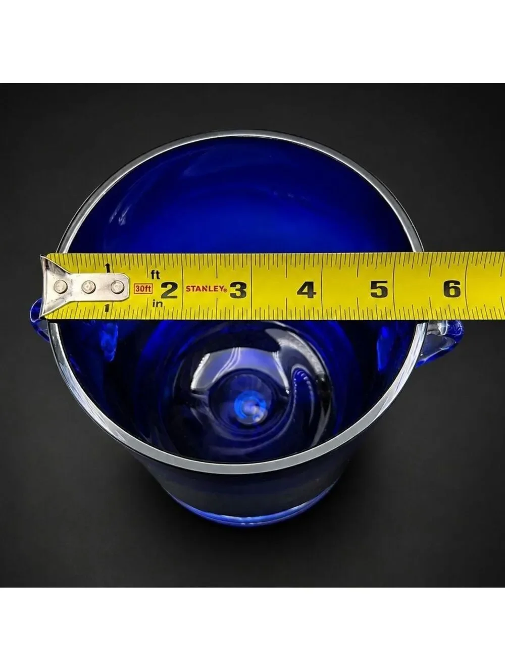 Vintage BLOCK Stockholm Cobalt Blue Crystal Ice Bucket Bubble Base 6 7/8